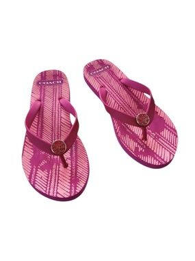 Coach Logo Medallion Pink Flip Flops Sandals Size 7-8